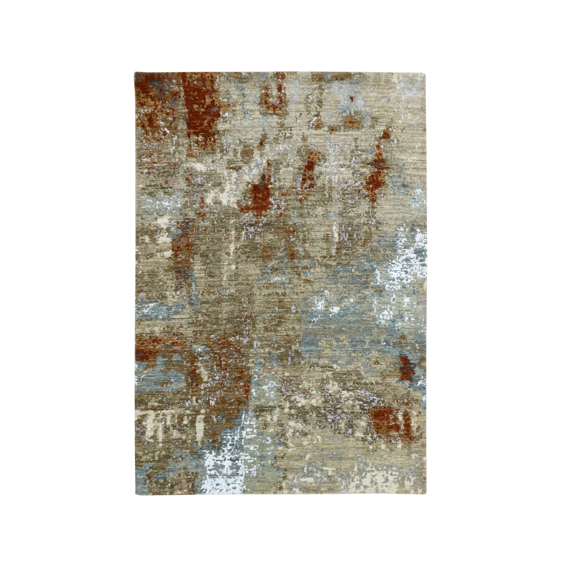 Shades of Brown with Rust, Hand Knotted, Densely Woven, 100% Wool, Abstract with Galaxy Design, Persian Knot, Oriental Rug